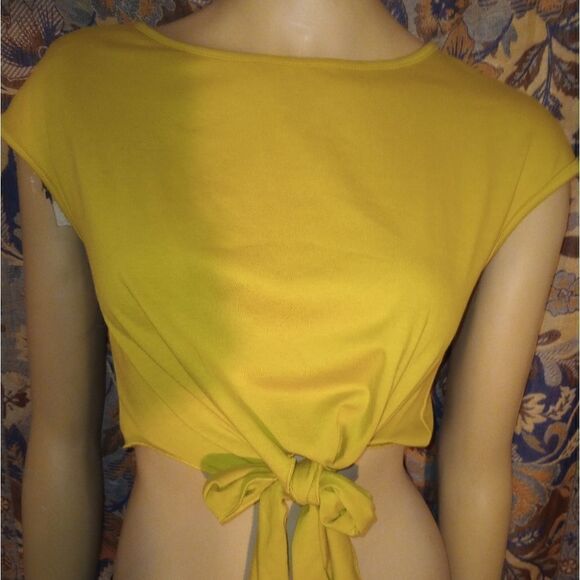 SHEIN Tops - SHEIN short sleeve yellow crop top, ties in front, size small